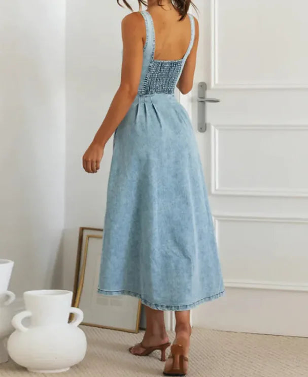 Robe Midi en Denim à Boucles pour Femme