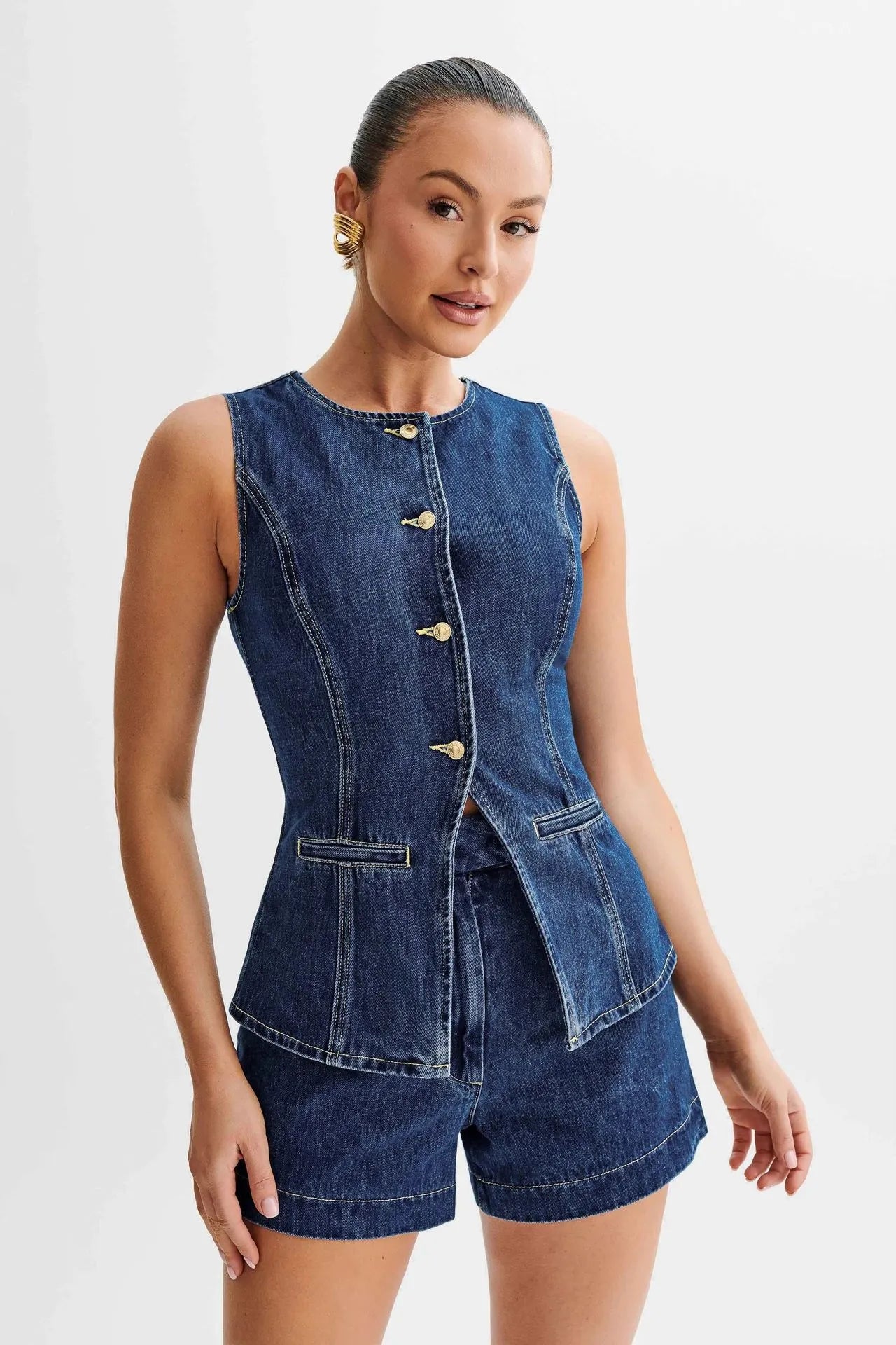 Ensemble Femme Décontracté en Denim Sans Manches