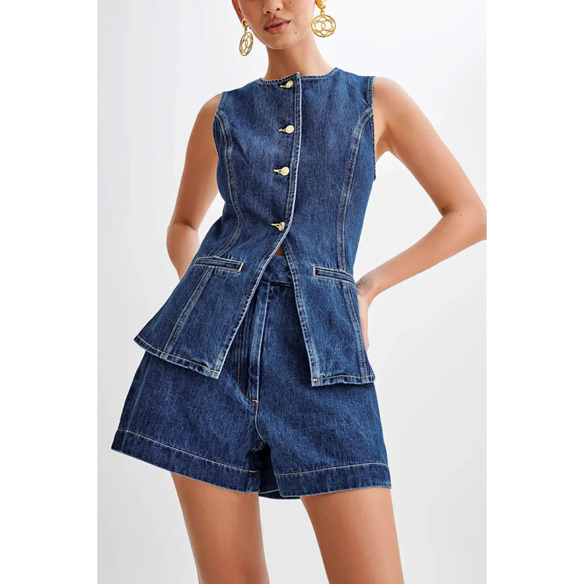 Ensemble Femme Décontracté en Denim Sans Manches