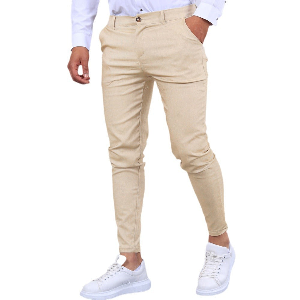 Pantalon habillé de couleur unie à texture décontractée pour homme