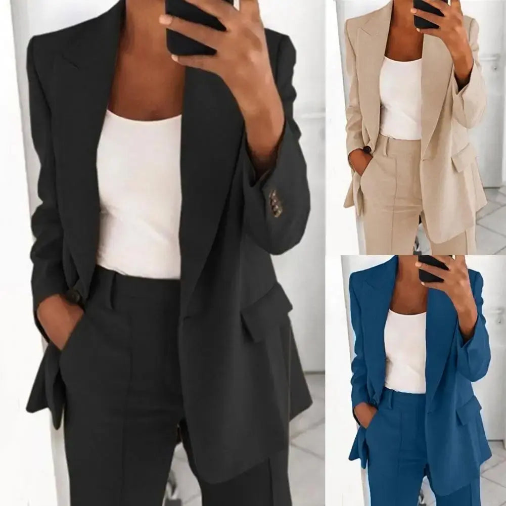 Solid Color Long Sleeve Blazer