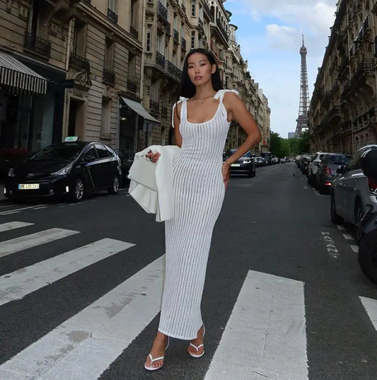 Vestido con cuello en U y cordones para mujer