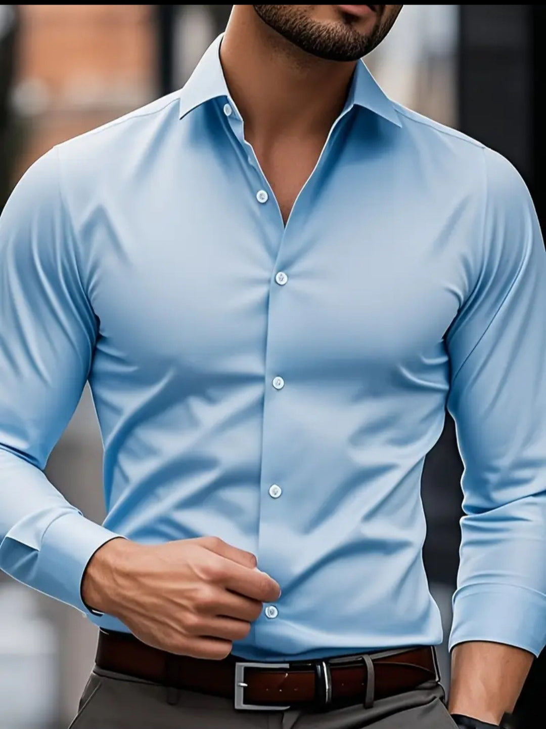 Chemise plus-size en stretch de couleur unie pour homme