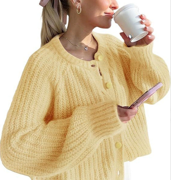 Cardigan décontracté en tricot de couleur unie pour femme