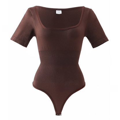 Body une pièce à encolure carrée et à manches courtes pour femmes