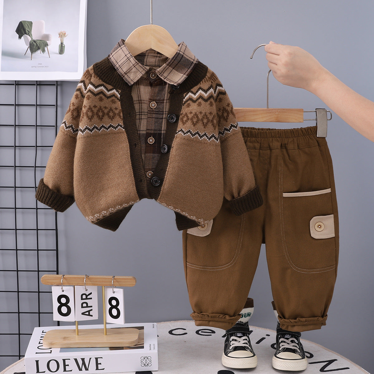 Cardigan en coton tricoté - Chemise à carreaux