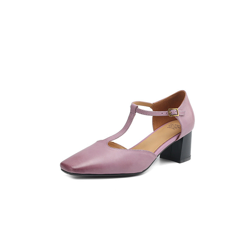 Chaussures à bout carré et à talon épais pour femmes