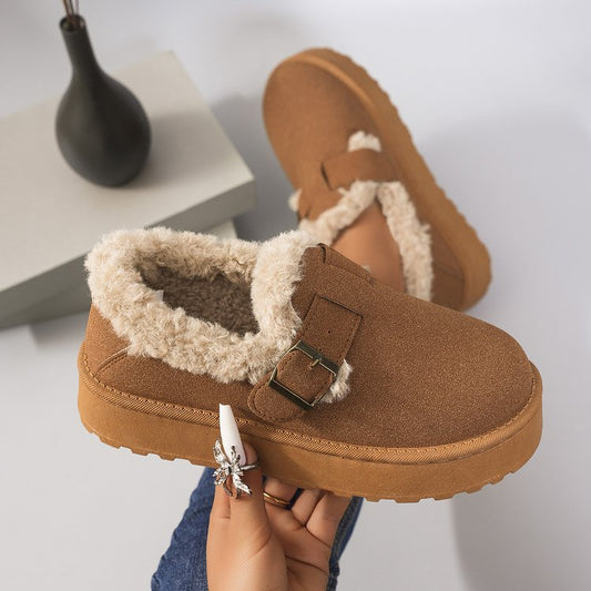Chaussures décontractées en coton doublées de peluche pour femme