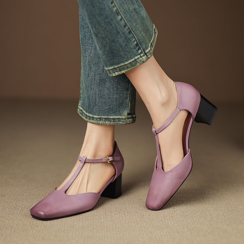 Chaussures à bout carré et à talon épais pour femmes