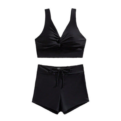 Maillot de bain bikini fendu de couleur unie pour femmes