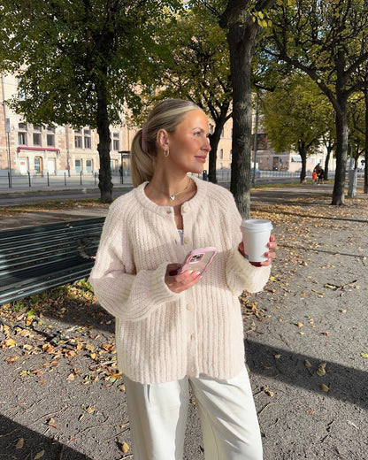 Cardigan décontracté en tricot de couleur unie pour femme