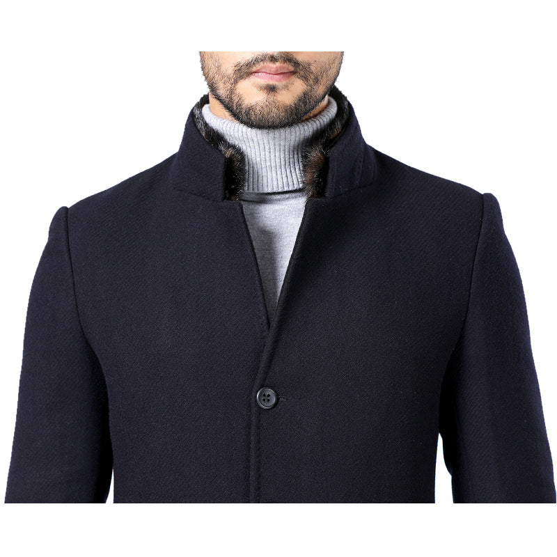Manteau d'hiver à col montant en laine pour homme