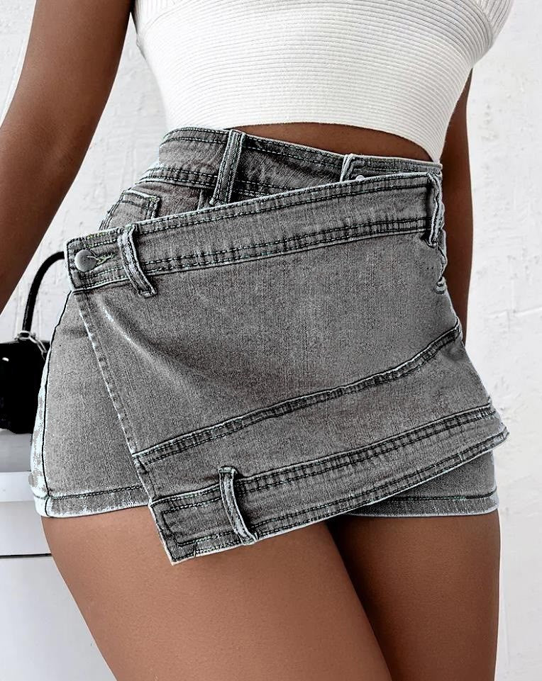 Short taille haute en denim à jambe large pour femmes