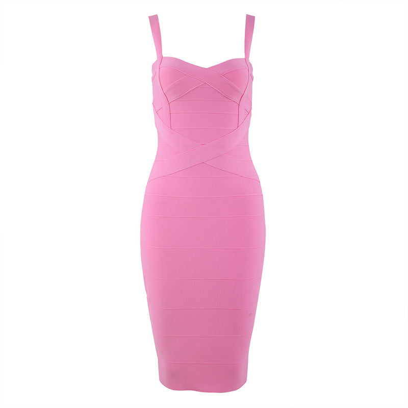 Robe longue classique à bretelles sexy et bandage pour femme