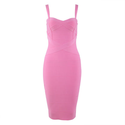 Robe longue classique à bretelles sexy et bandage pour femme