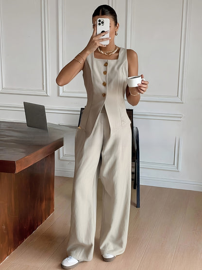 Ensemble élégant de haut et de pantalon sans manches