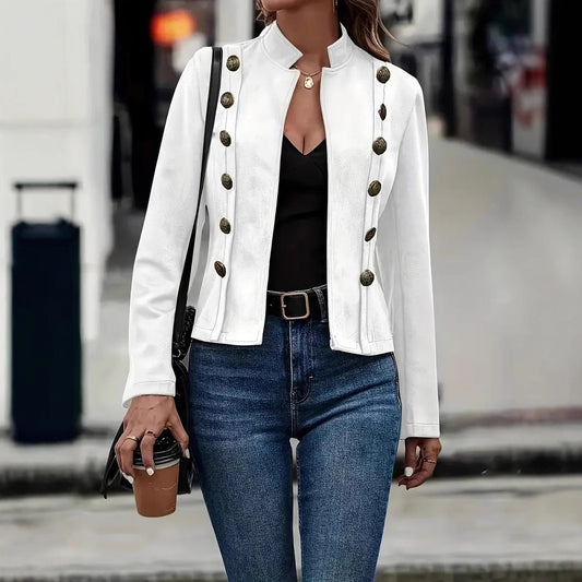 Veste décorative à double boutonnage de couleur unie