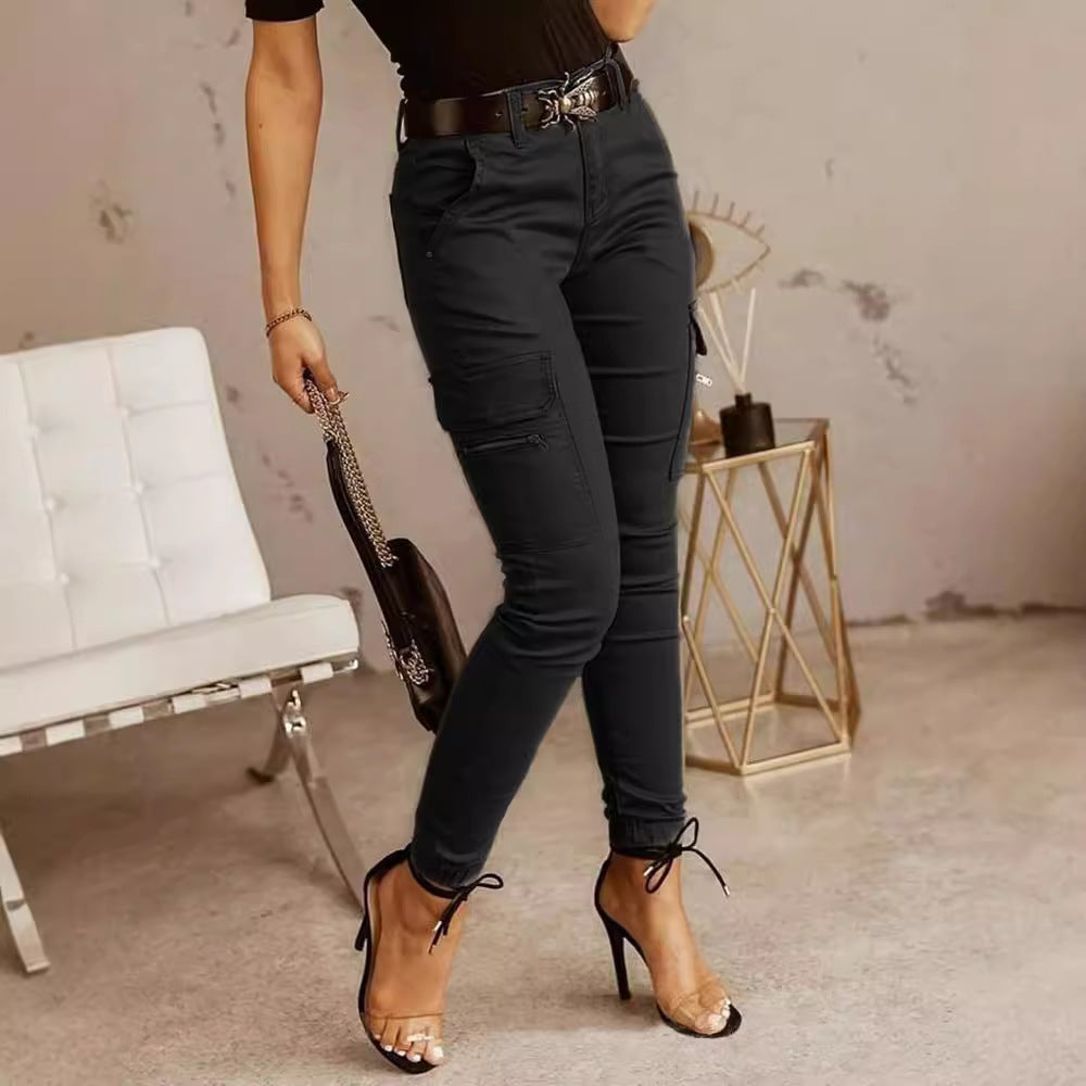 Pantalon cargo en coton à taille moyenne pour femmes