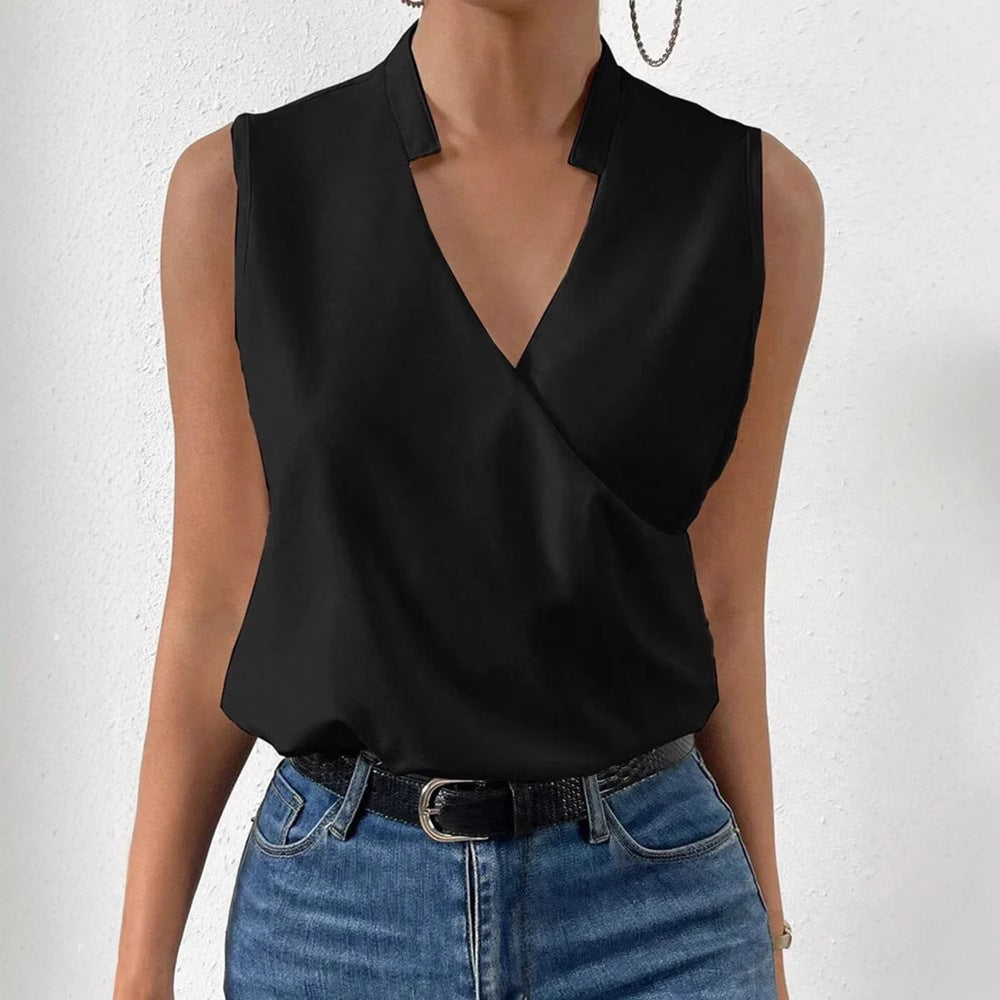 T-shirt décontracté sans manches à col en V pour femmes