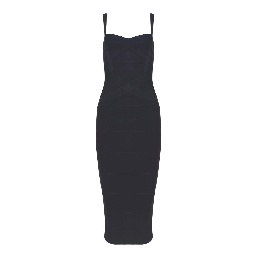 Robe longue classique à bretelles sexy et bandage pour femme