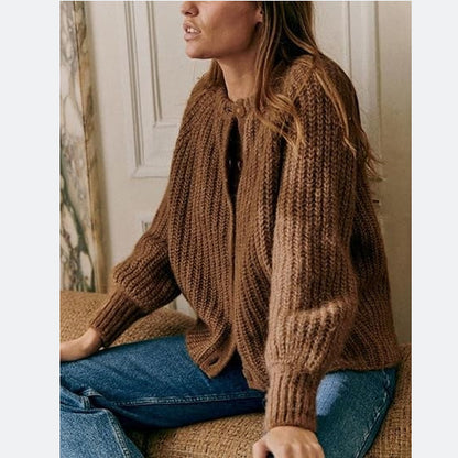 Cardigan décontracté en tricot de couleur unie pour femme