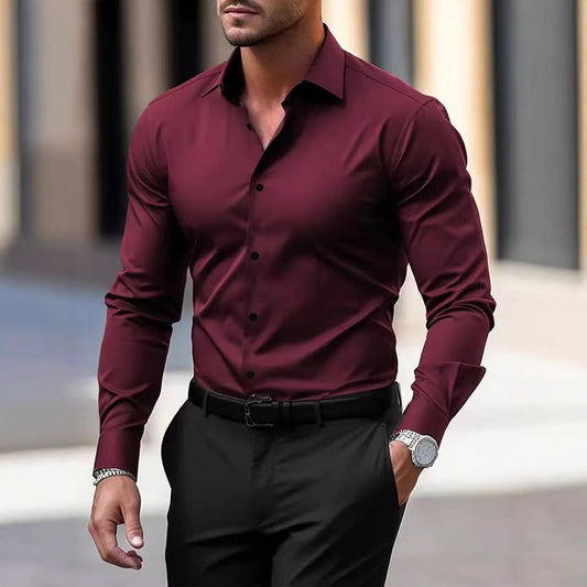 Chemise à manches longues de couleur unie pour hommes