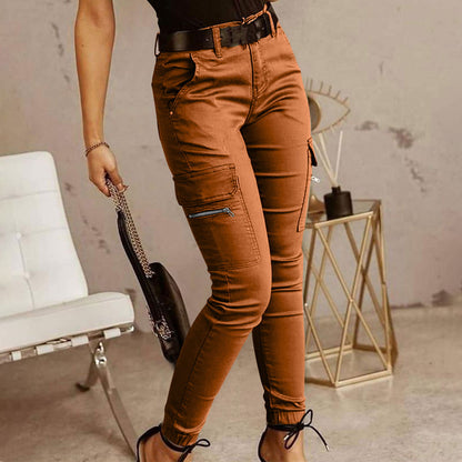 Pantalon cargo en coton à taille moyenne pour femmes