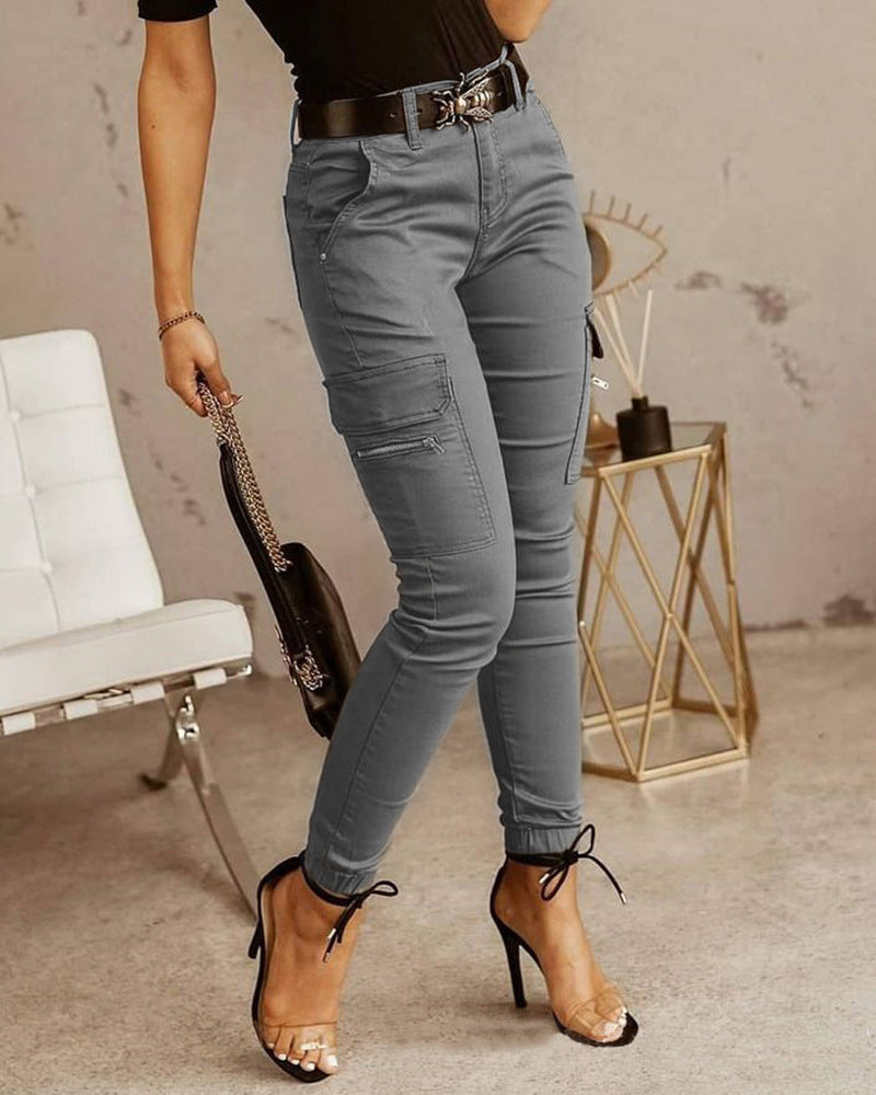 Pantalon cargo en coton à taille moyenne pour femmes
