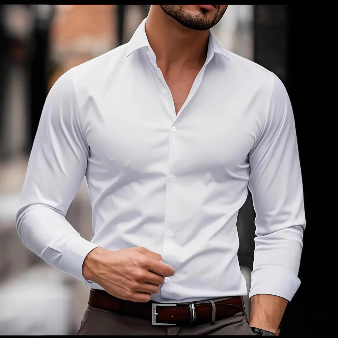 Chemise plus-size en stretch de couleur unie pour homme