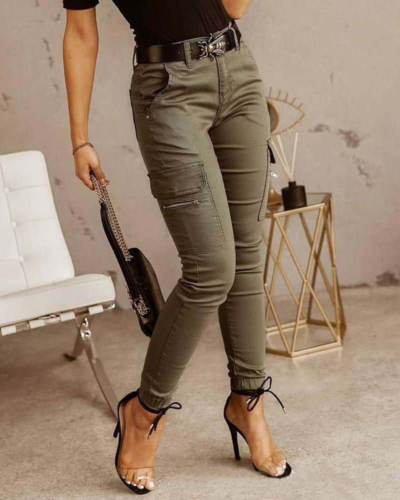 Pantalon cargo en coton à taille moyenne pour femmes