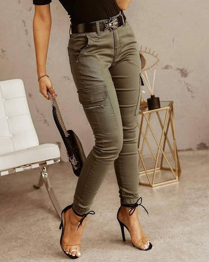 Pantalon cargo en coton à taille moyenne pour femmes