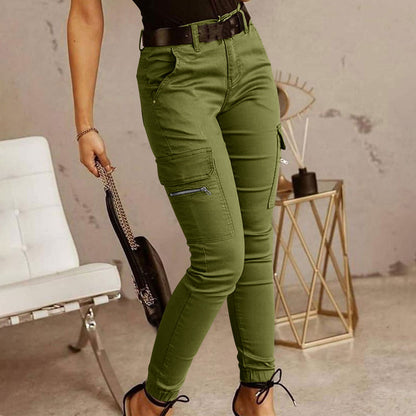 Pantalon cargo en coton à taille moyenne pour femmes