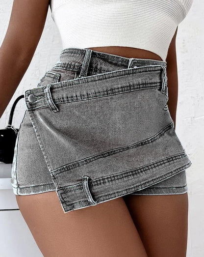 Short taille haute en denim à jambe large pour femmes