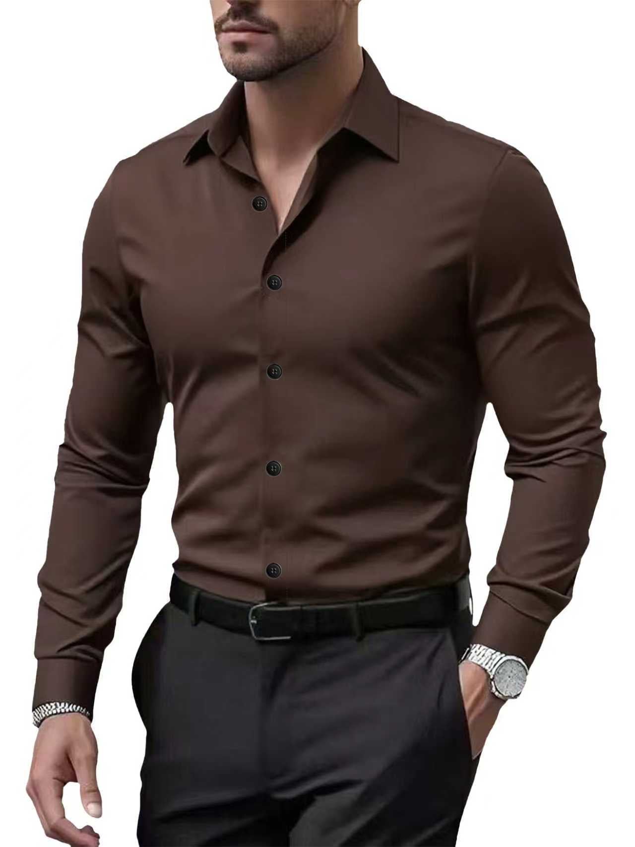 Chemise à manches longues de couleur unie pour homme