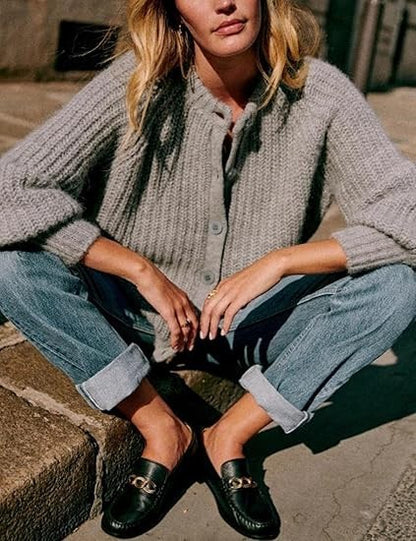 Cardigan décontracté en tricot de couleur unie pour femme