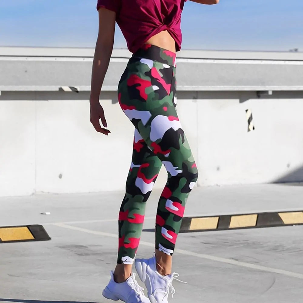 Leggings de Sport à Taille Haute et Imprimé Camouflage