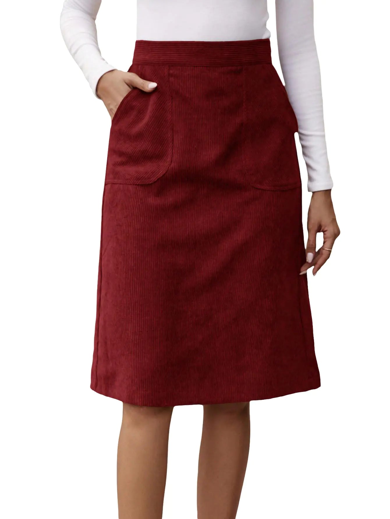 Women's Corduroy Midi Skirt with Back Slit